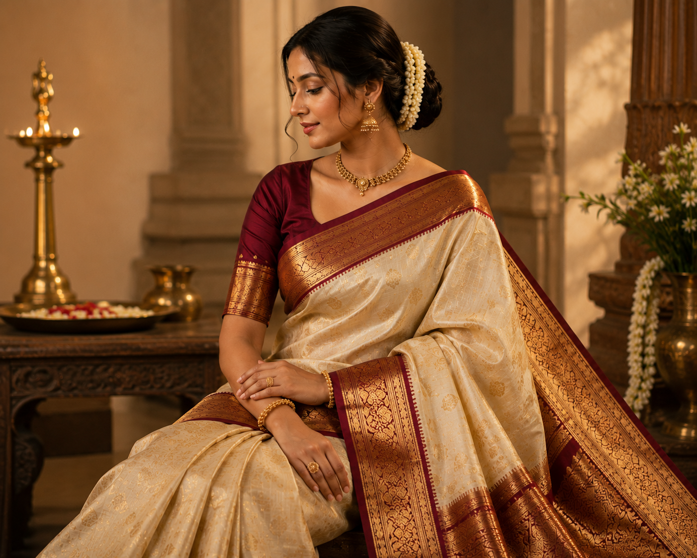 Model in a Haravillu handloom saree