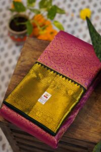 Kanjeevaram Saree - Pink/Bottle Green