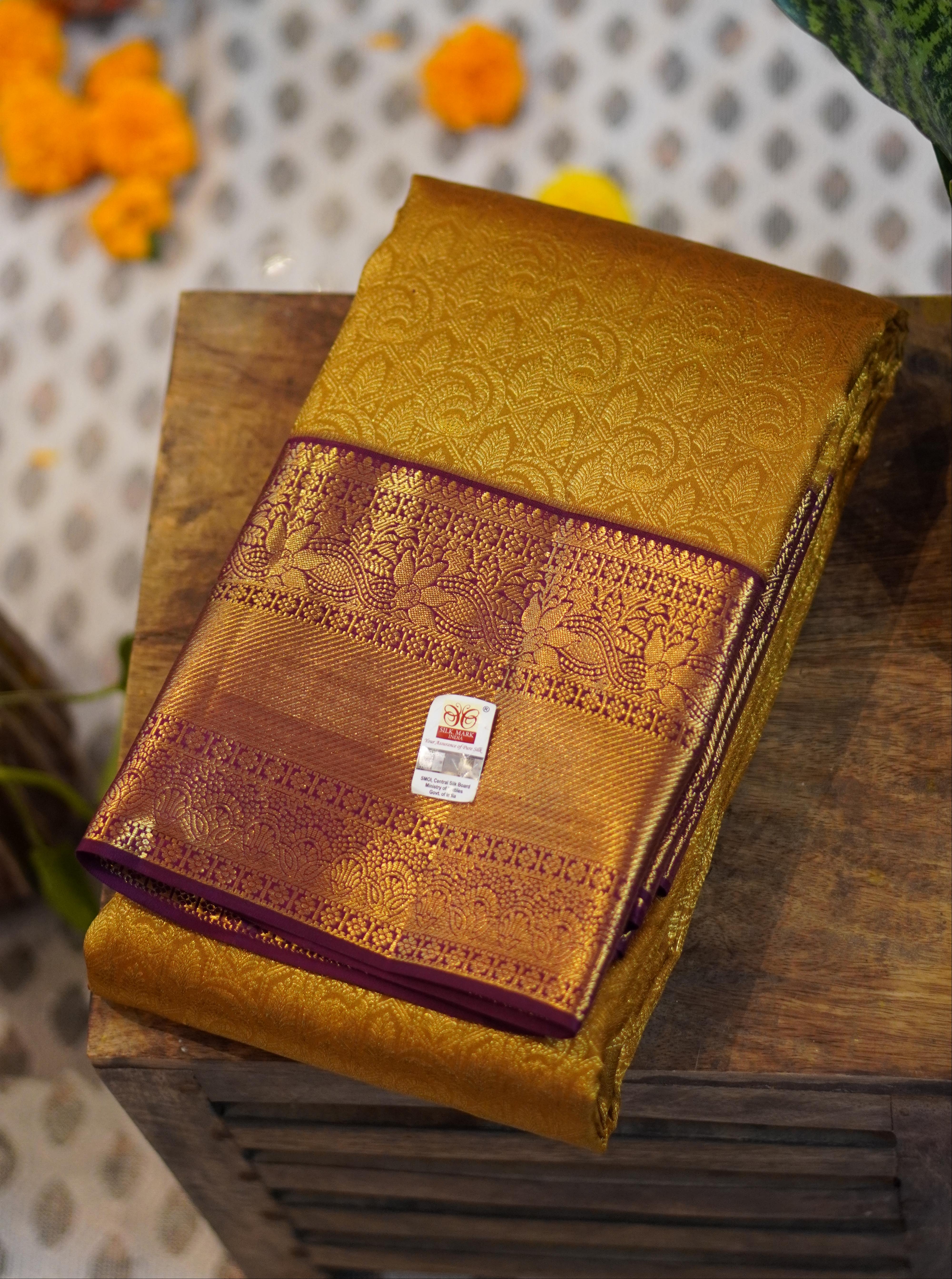 Kanjeevaram Saree – Honey Gold/Purple
