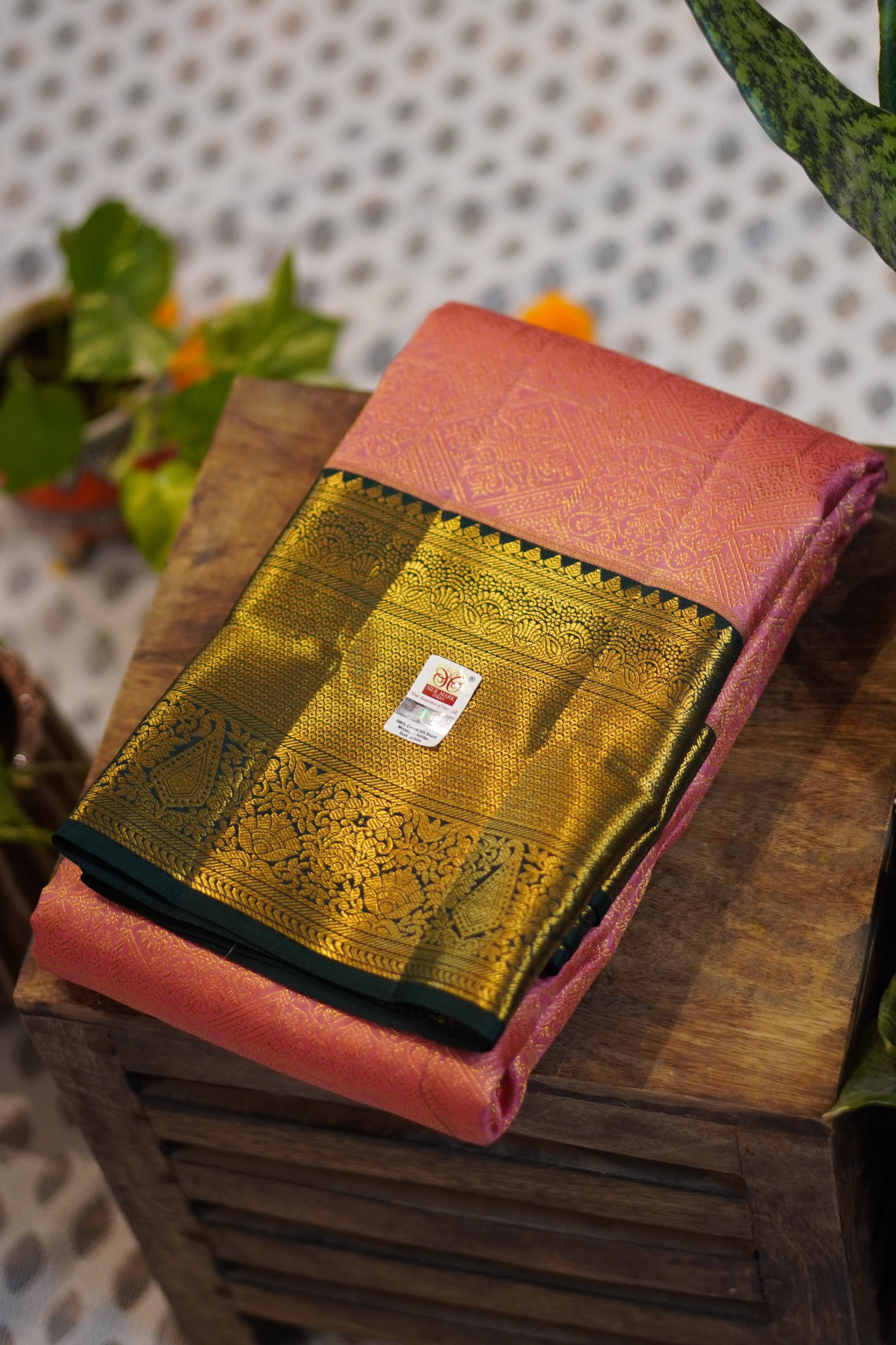 Kanjeevaram Saree - Kanakambaram/Bottle Green