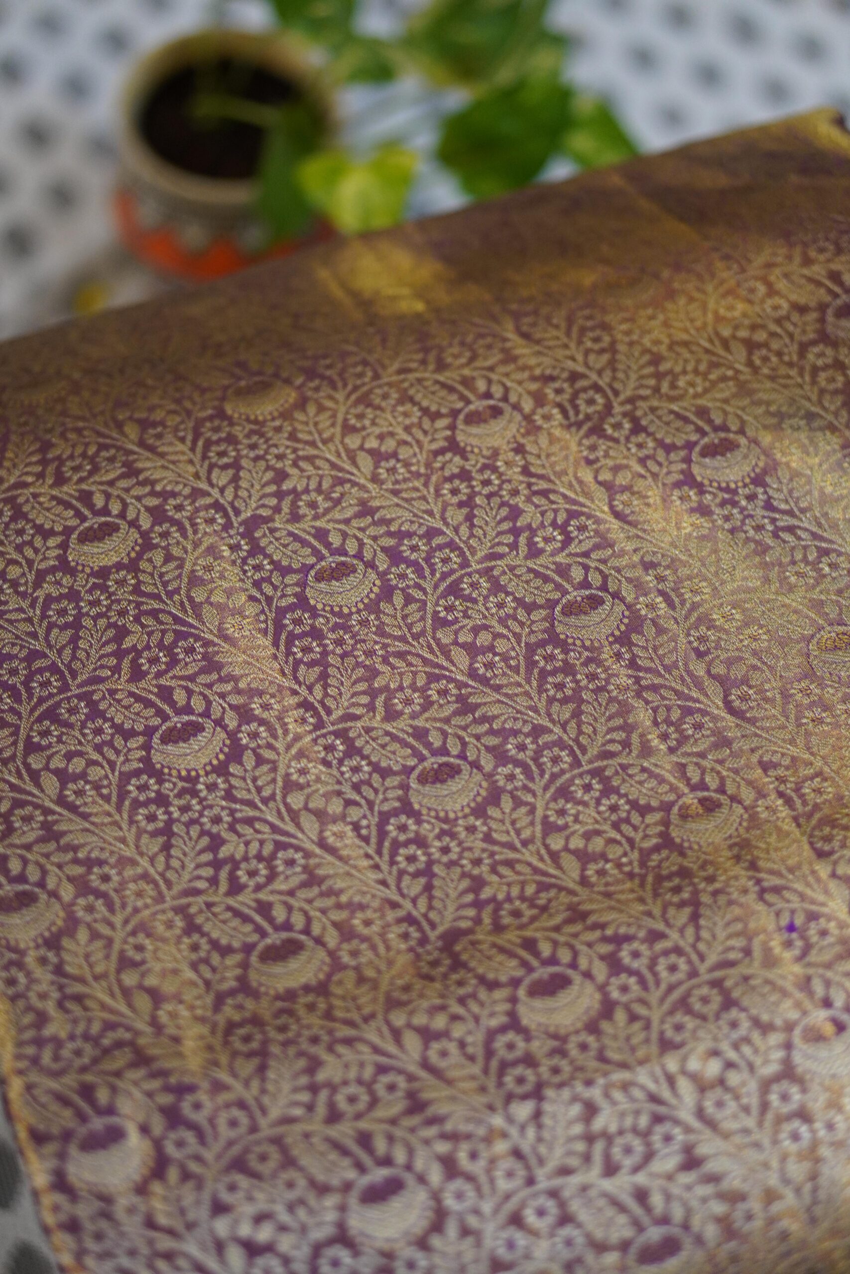Tissue Meenakari Kanjeevaram Saree - Purple - Image 5