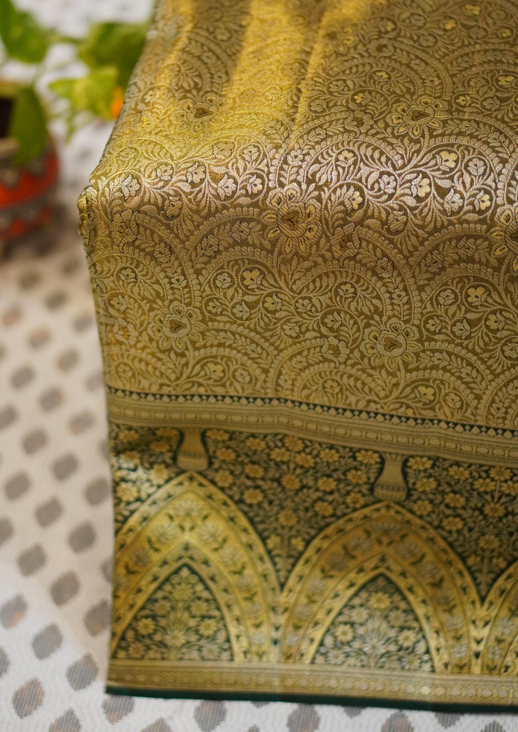 Tissue Meenakari Kanjeevaram Saree - Deep Forest Green - Image 3