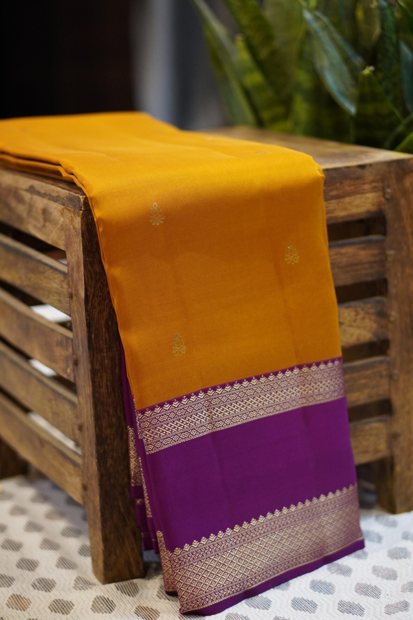 Kanjeevaram Saree – Honey/Purple - Image 4