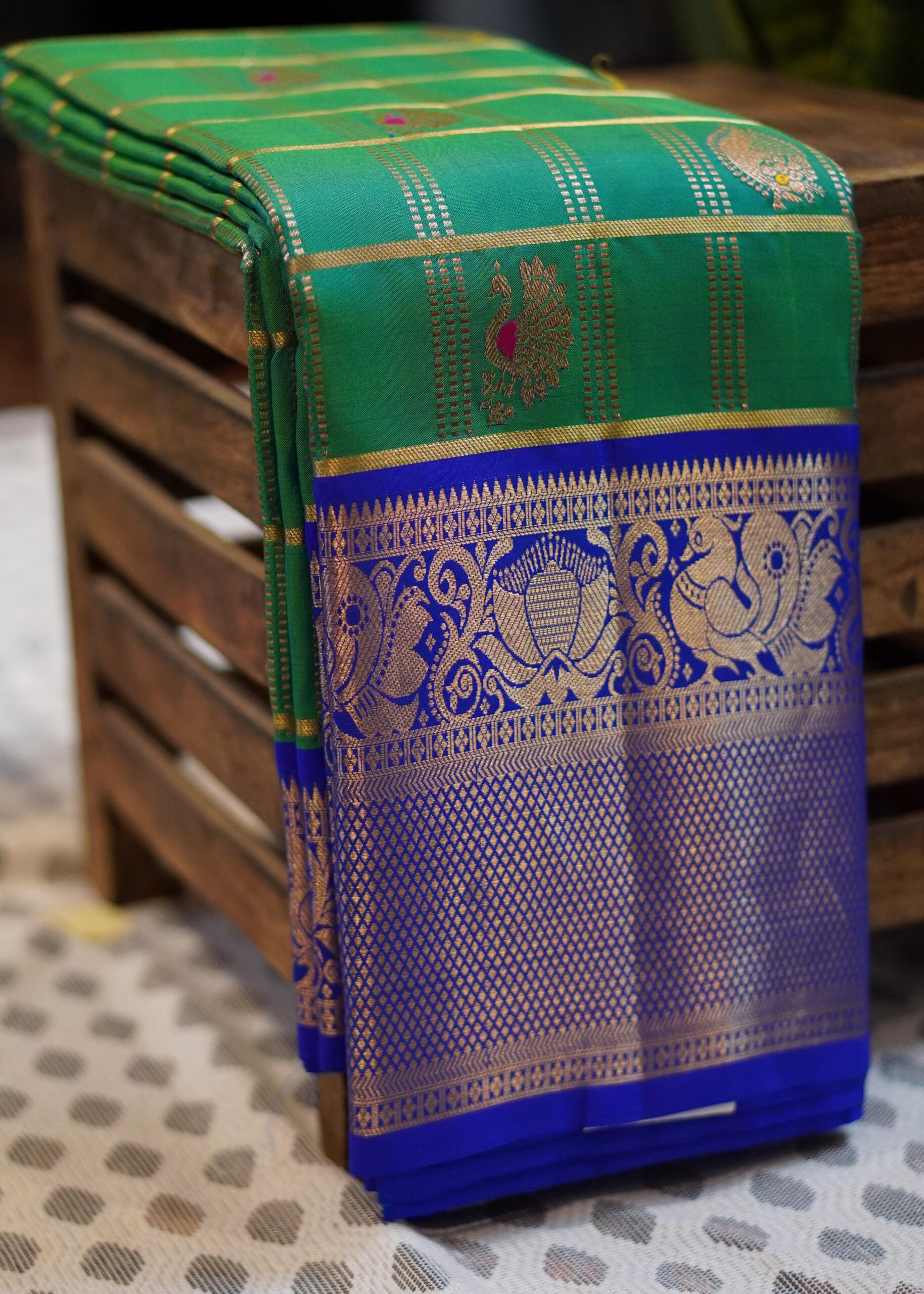Kanjeevaram Saree – Green/Blue - Image 3