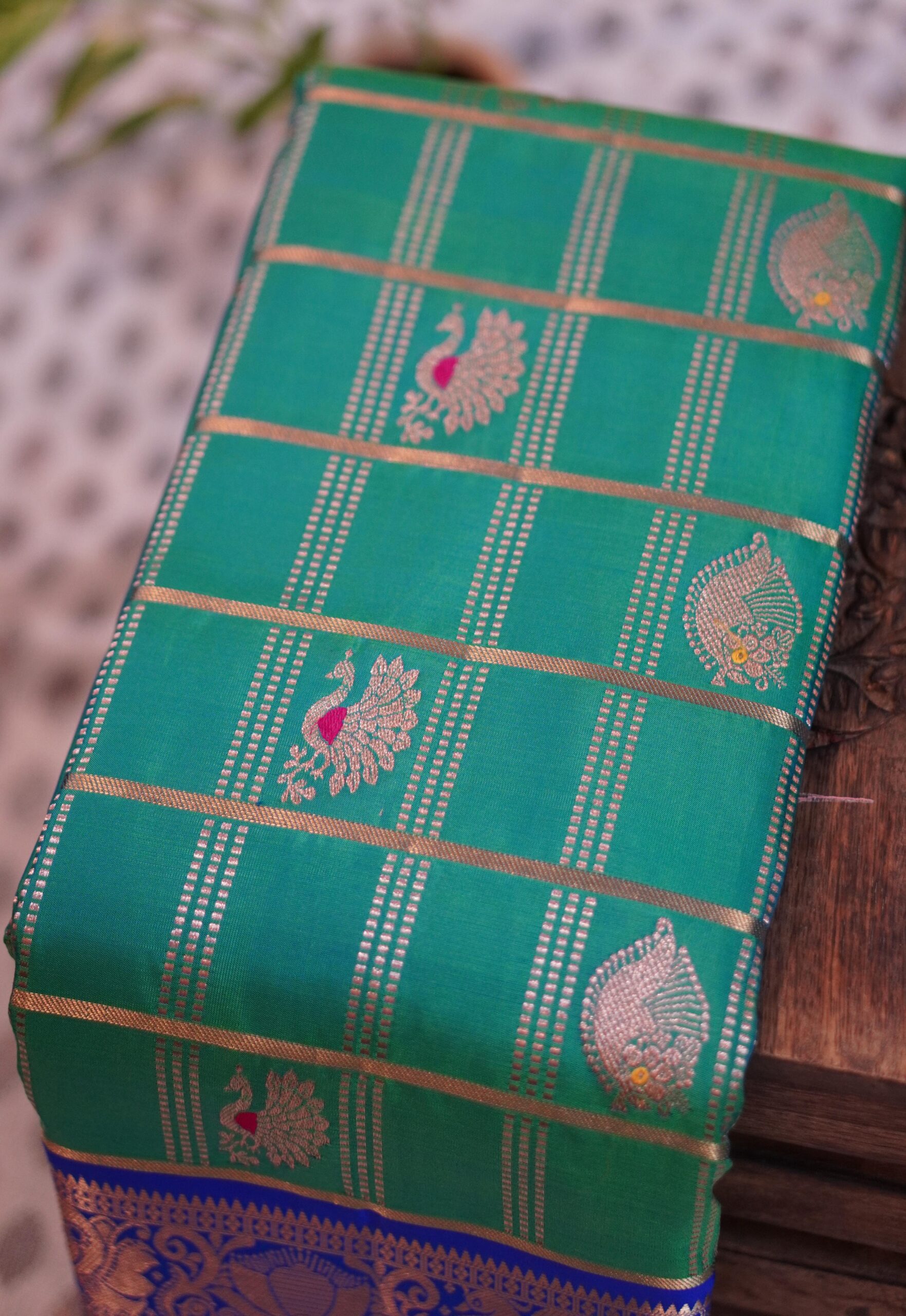 Kanjeevaram Saree – Green/Blue - Image 5