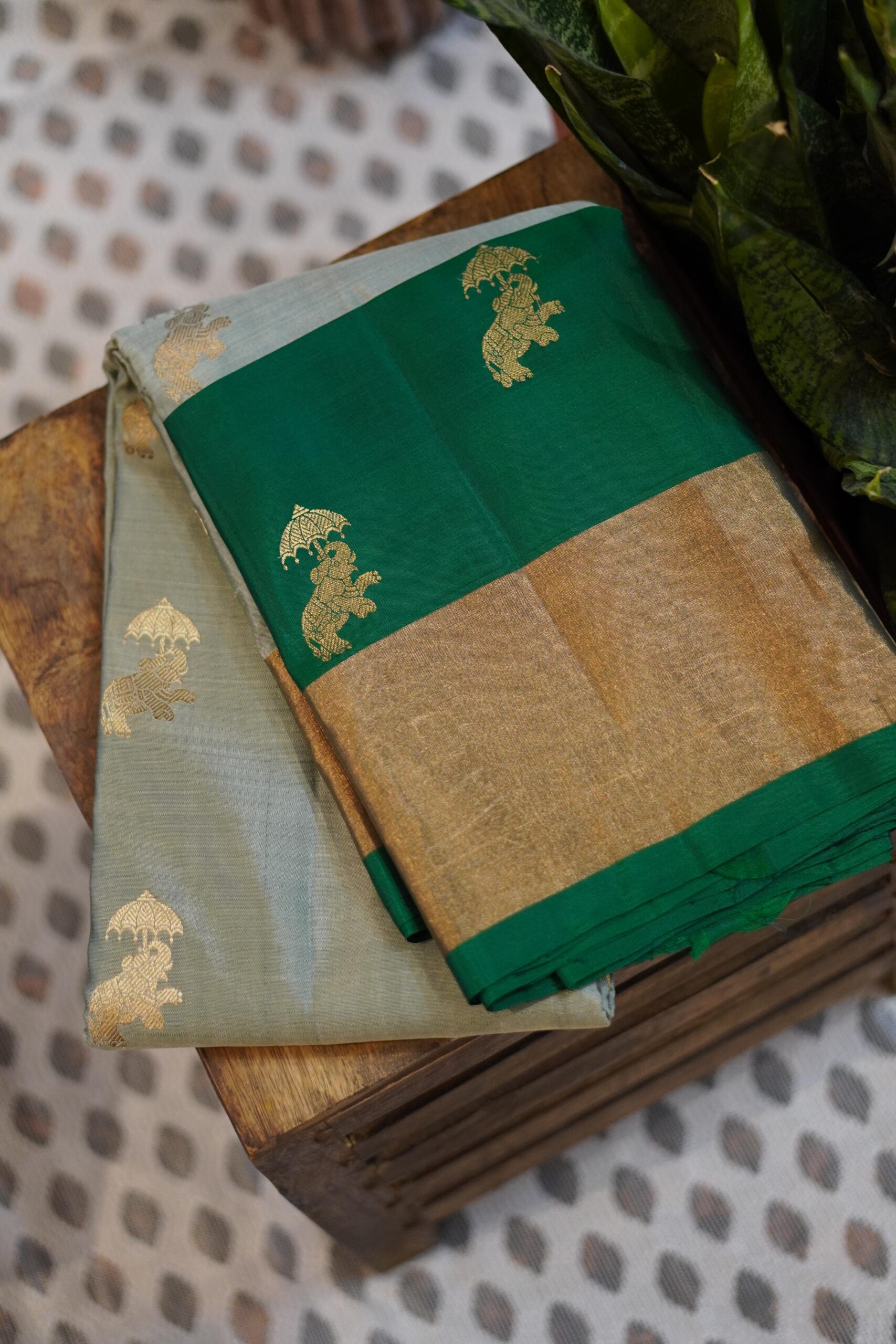 Kanjeevaram Saree – Mint Green/Green - Image 2