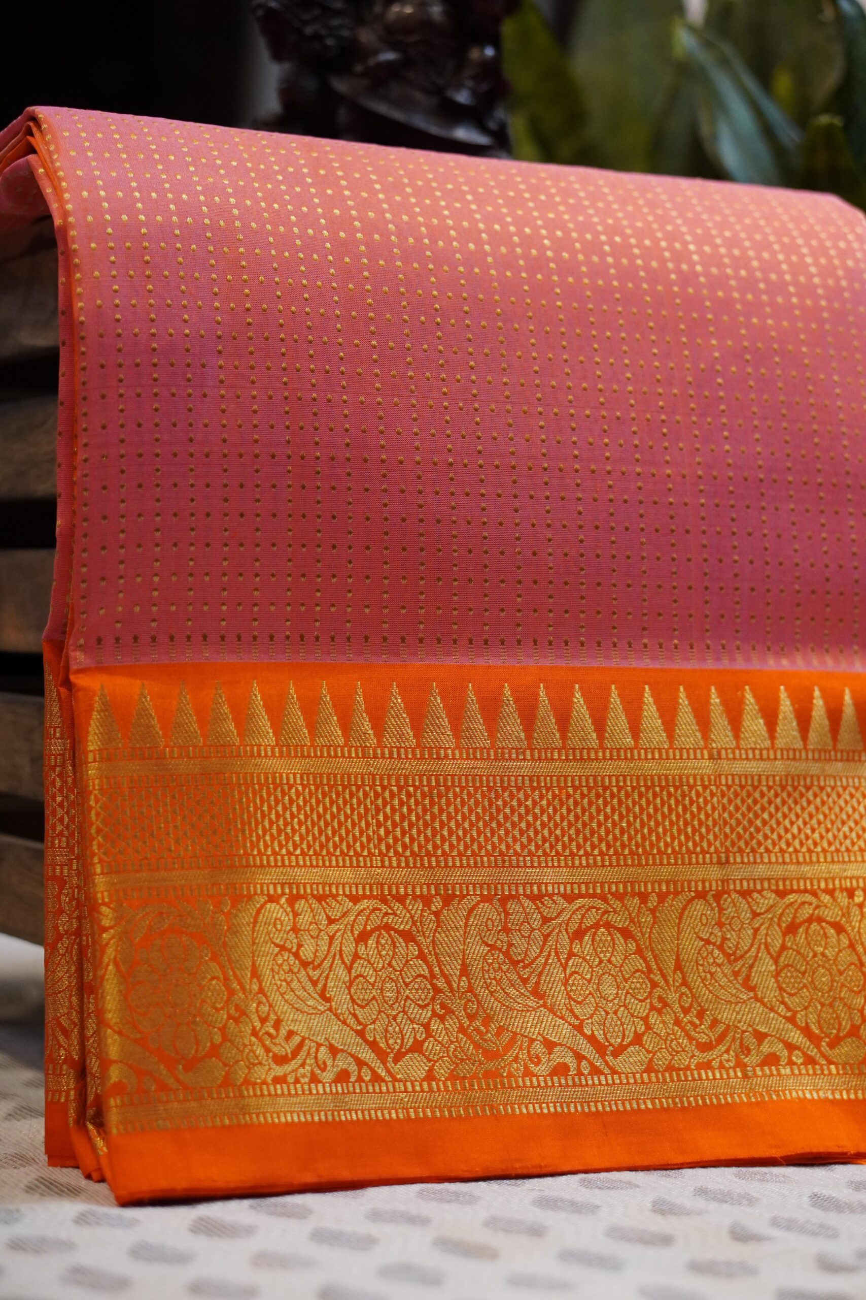 Venkatagiri Saree – Peach/Orange - Image 3