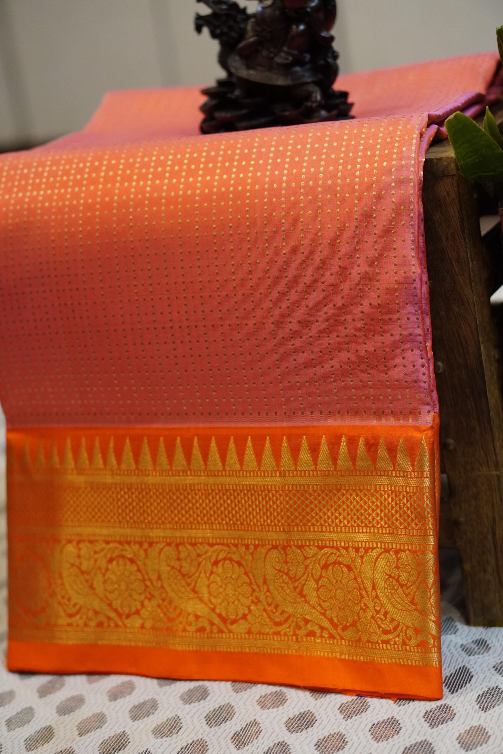 Venkatagiri Saree – Peach/Orange - Image 4